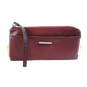 Dana Buchman‎ Burgundy Textured 3/4 Zip Around Wristlet Clutch Wallet Purse